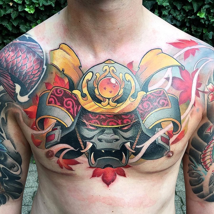 Японские маски тату на груди мужские